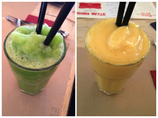 Smoothies de lima y menta y maracuyá.