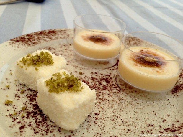 Nube de coco con azúcar de menta y crema de tomillo con azúcar de anís.