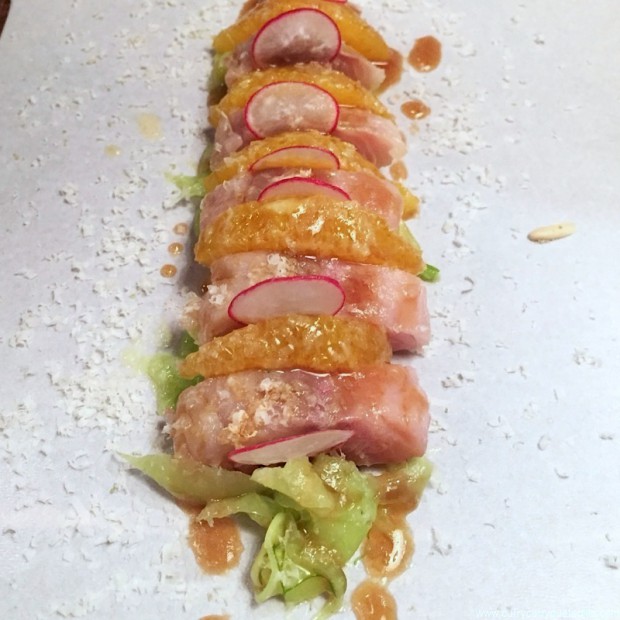 Caballa ahumada con naranja e hinojo, con matices orientales (Le Bouchon, Barcelona).